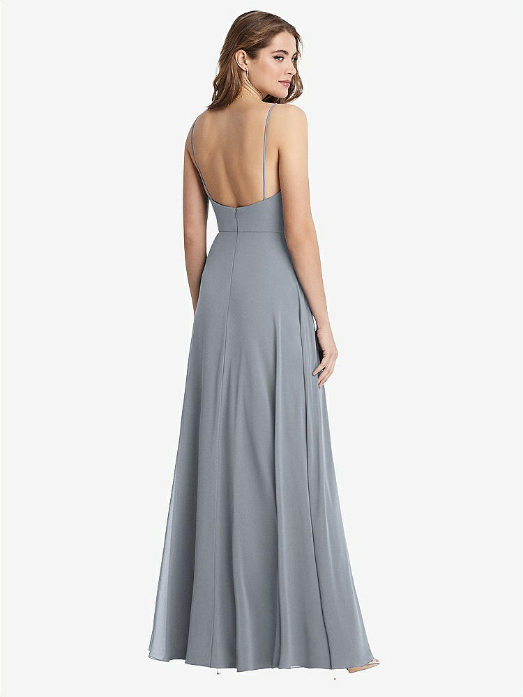 【STYLE: LB012】Square Neck Chiffon Maxi Dress with Front Slit - Elliott【COLOR: Platinum】