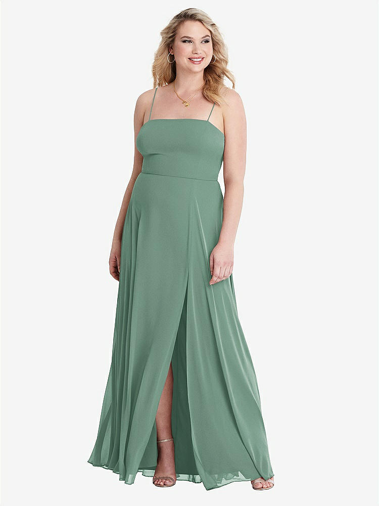 【STYLE: LB012】Square Neck Chiffon Maxi Dress with Front Slit - Elliott【COLOR: Seagrass】