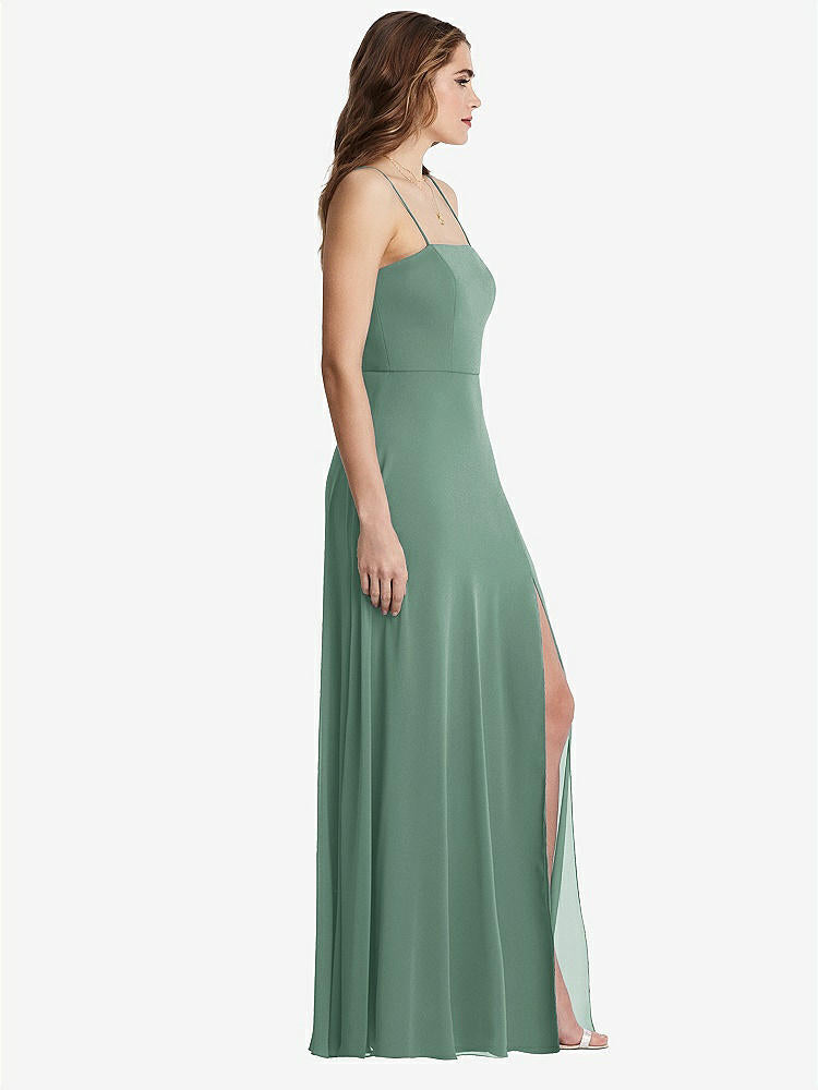 【STYLE: LB012】Square Neck Chiffon Maxi Dress with Front Slit - Elliott【COLOR: Seagrass】