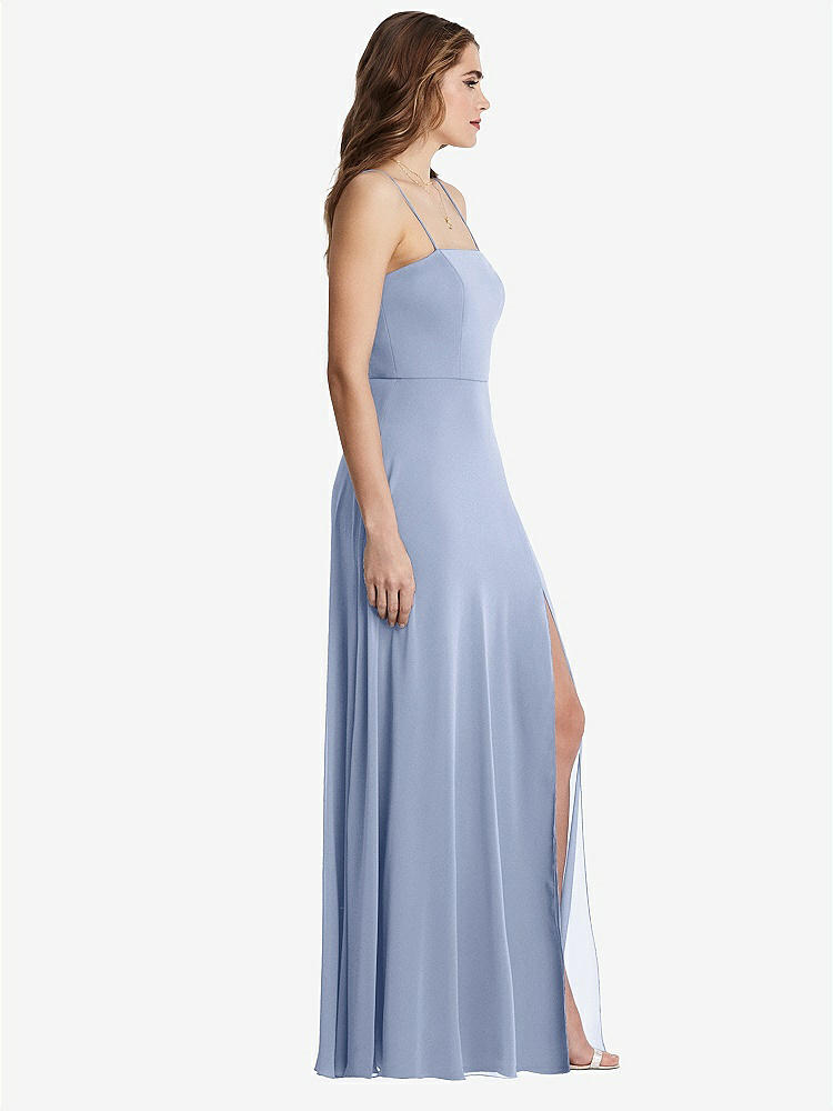 【STYLE: LB012】Square Neck Chiffon Maxi Dress with Front Slit - Elliott【COLOR: Sky Blue】