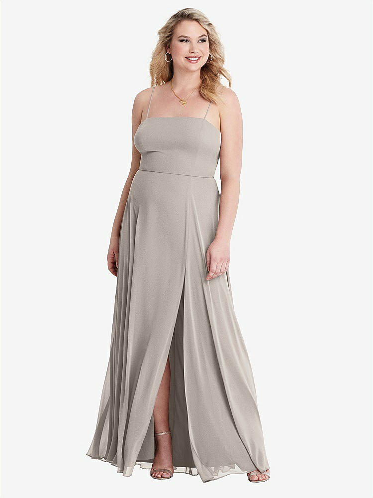 【STYLE: LB012】Square Neck Chiffon Maxi Dress with Front Slit - Elliott【COLOR: Taupe】