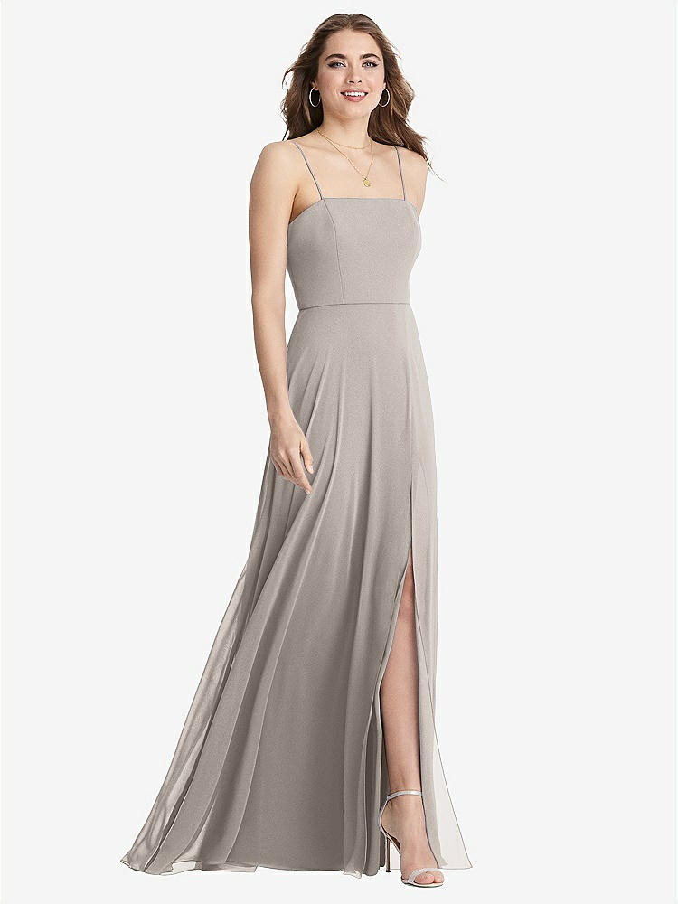 【STYLE: LB012】Square Neck Chiffon Maxi Dress with Front Slit - Elliott【COLOR: Taupe】