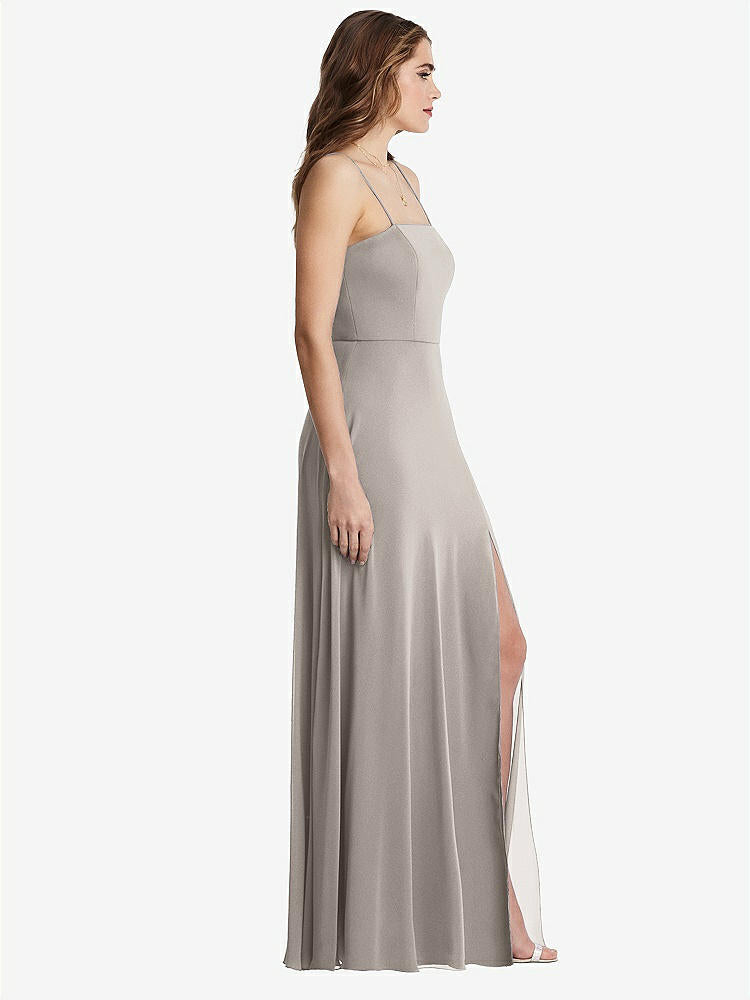 【STYLE: LB012】Square Neck Chiffon Maxi Dress with Front Slit - Elliott【COLOR: Taupe】