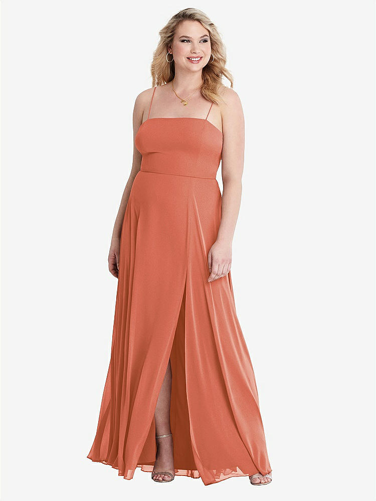 【STYLE: LB012】Square Neck Chiffon Maxi Dress with Front Slit - Elliott【COLOR: Terracotta Copper】