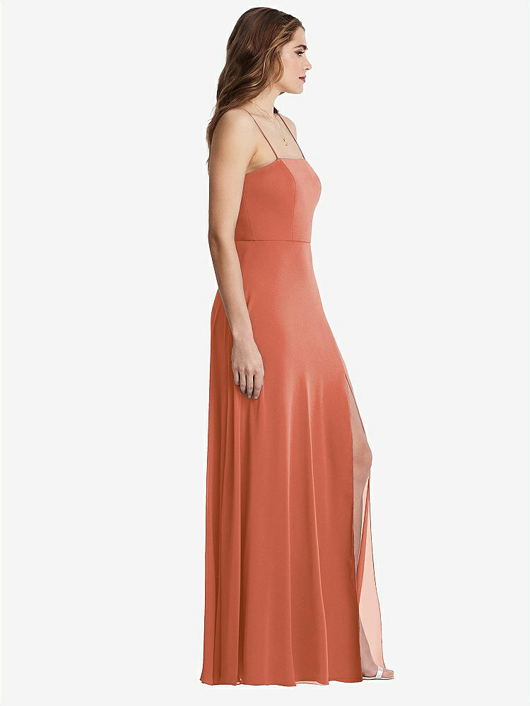 【STYLE: LB012】Square Neck Chiffon Maxi Dress with Front Slit - Elliott【COLOR: Terracotta Copper】
