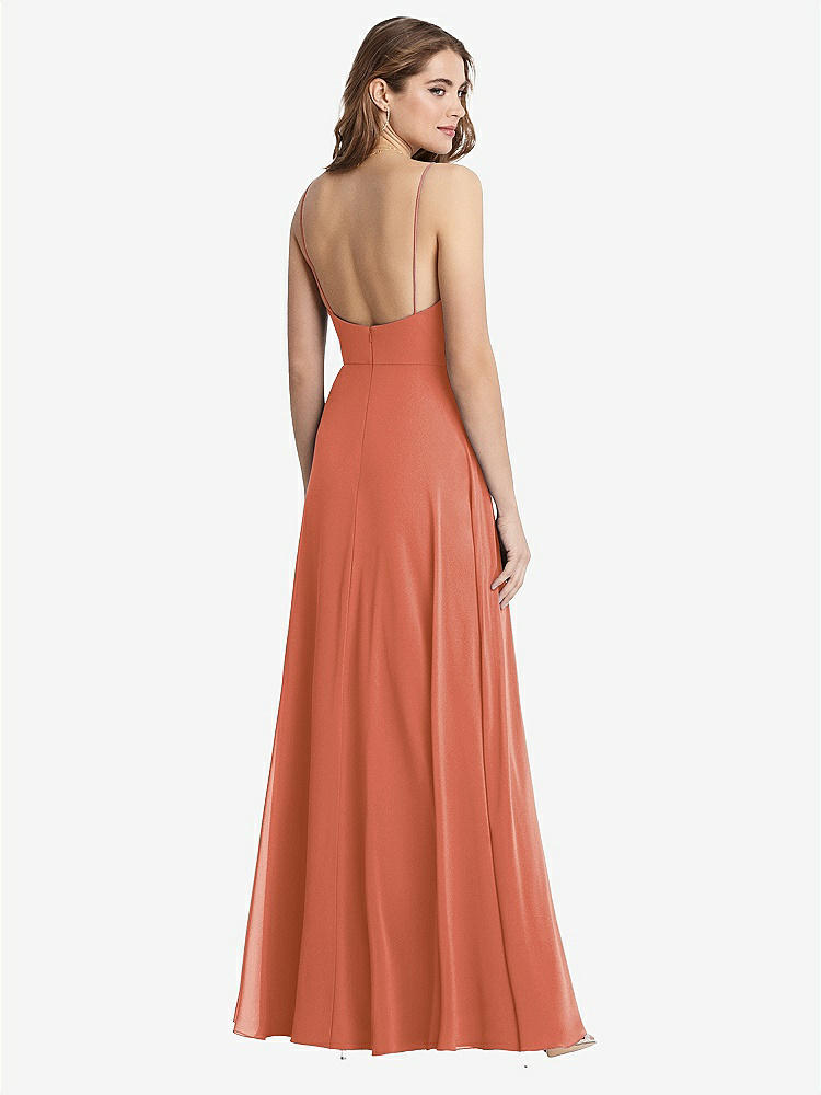 【STYLE: LB012】Square Neck Chiffon Maxi Dress with Front Slit - Elliott【COLOR: Terracotta Copper】