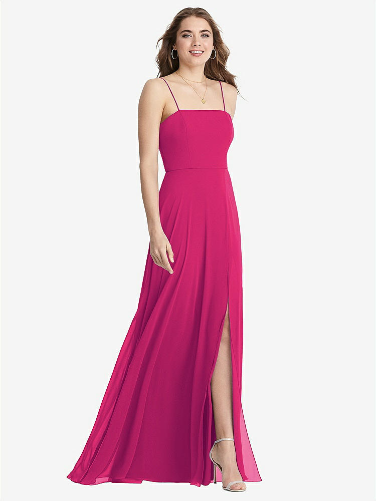 【STYLE: LB012】Square Neck Chiffon Maxi Dress with Front Slit - Elliott【COLOR: Think Pink】
