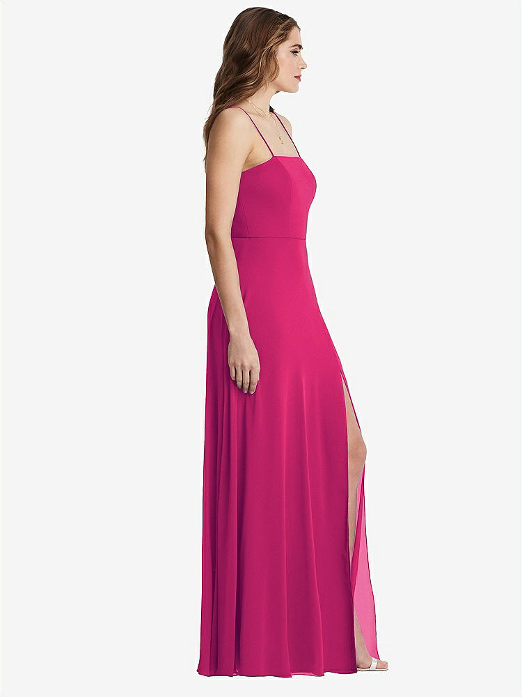 【STYLE: LB012】Square Neck Chiffon Maxi Dress with Front Slit - Elliott【COLOR: Think Pink】