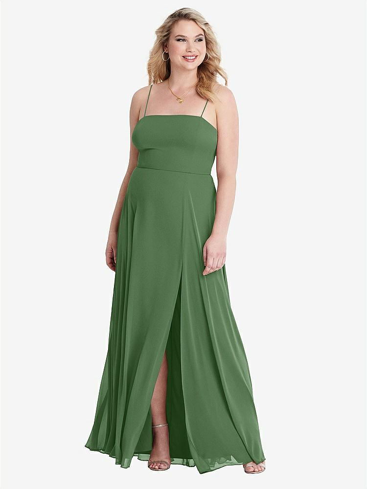 【STYLE: LB012】Square Neck Chiffon Maxi Dress with Front Slit - Elliott【COLOR: Vineyard Green】