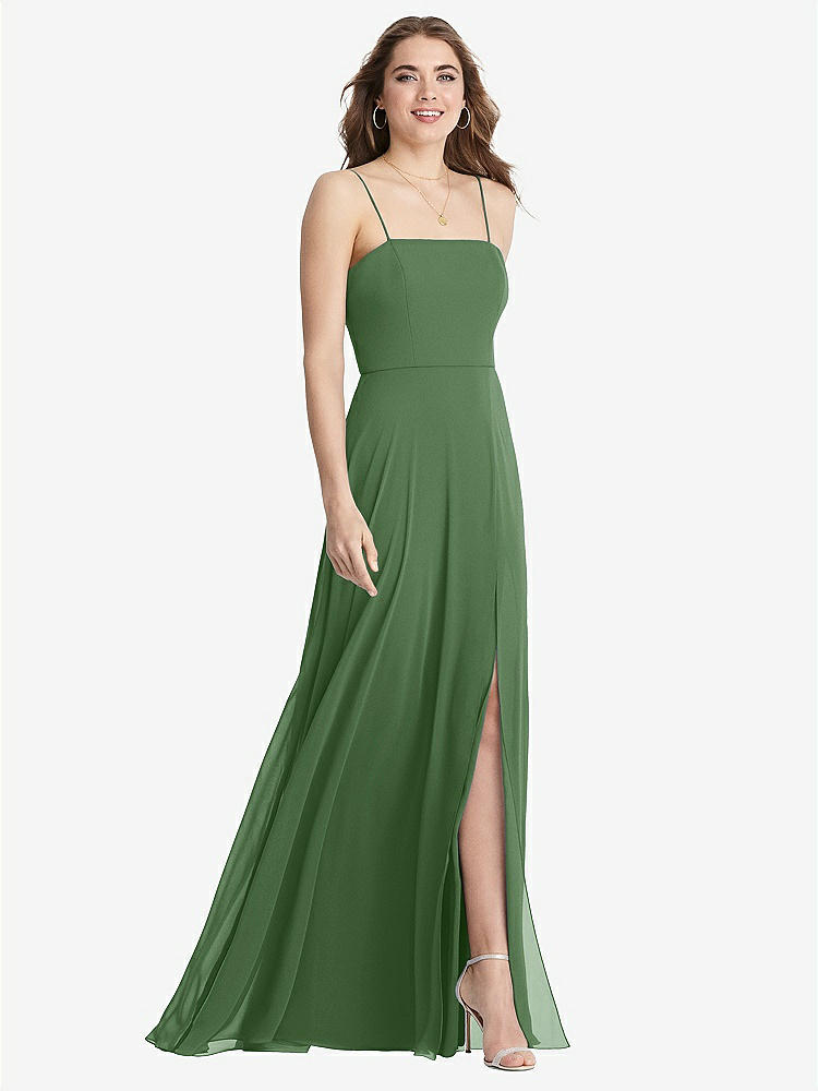 【STYLE: LB012】Square Neck Chiffon Maxi Dress with Front Slit - Elliott【COLOR: Vineyard Green】