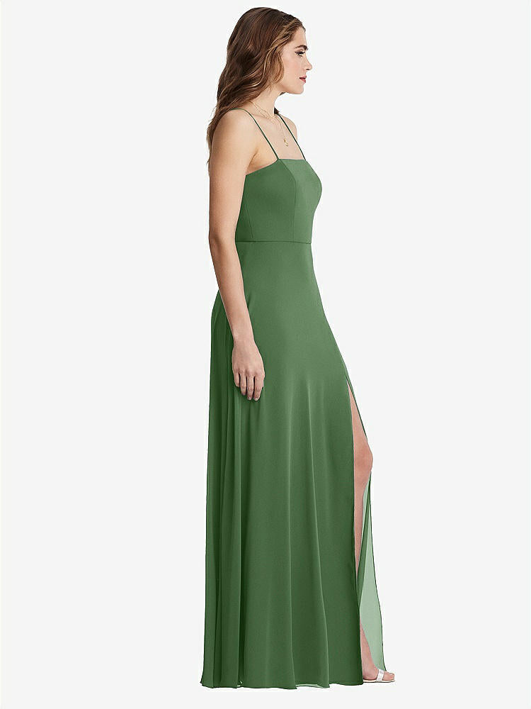 【STYLE: LB012】Square Neck Chiffon Maxi Dress with Front Slit - Elliott【COLOR: Vineyard Green】