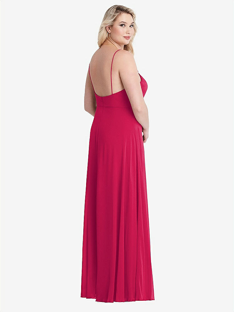 【STYLE: LB012】Square Neck Chiffon Maxi Dress with Front Slit - Elliott【COLOR: Vivid Pink】