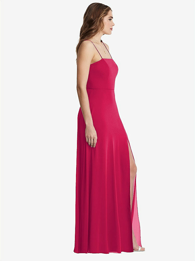 【STYLE: LB012】Square Neck Chiffon Maxi Dress with Front Slit - Elliott【COLOR: Vivid Pink】
