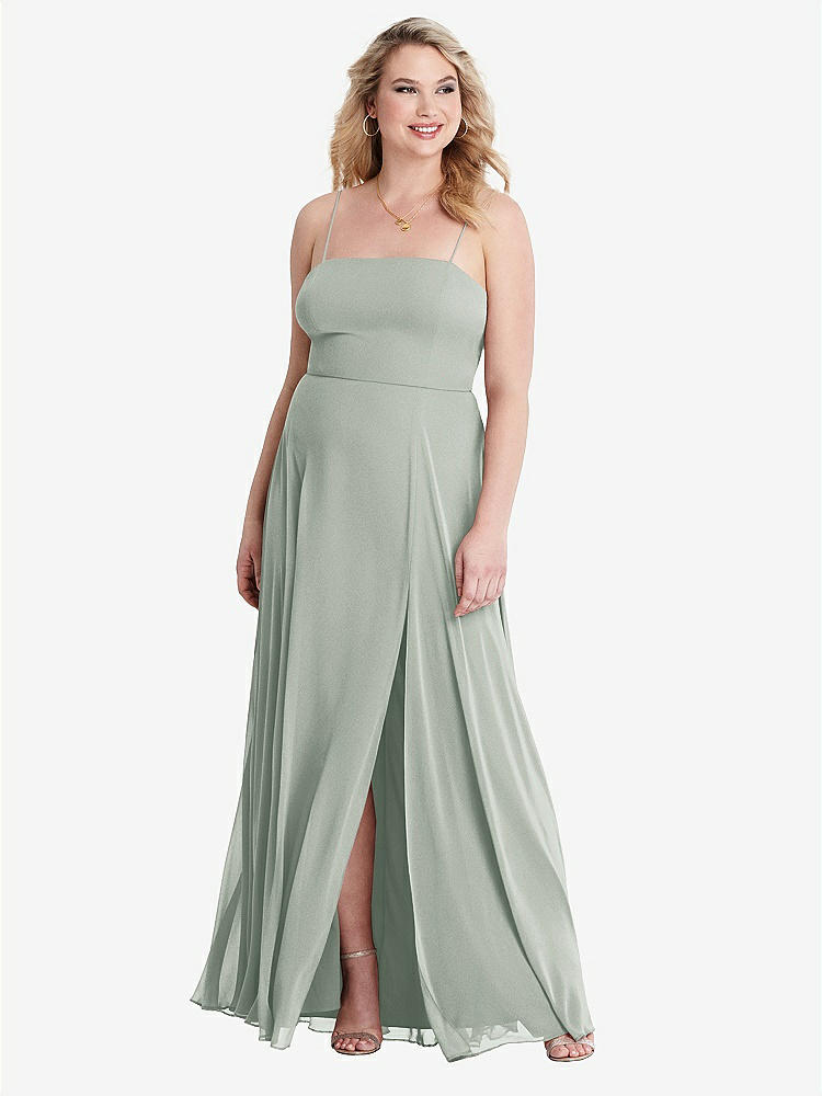 【STYLE: LB012】Square Neck Chiffon Maxi Dress with Front Slit - Elliott【COLOR: Willow Green】