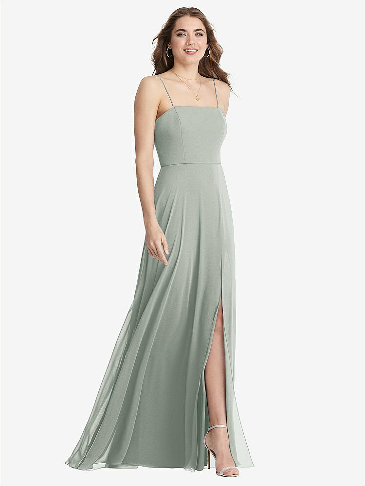 【STYLE: LB012】Square Neck Chiffon Maxi Dress with Front Slit - Elliott【COLOR: Willow Green】