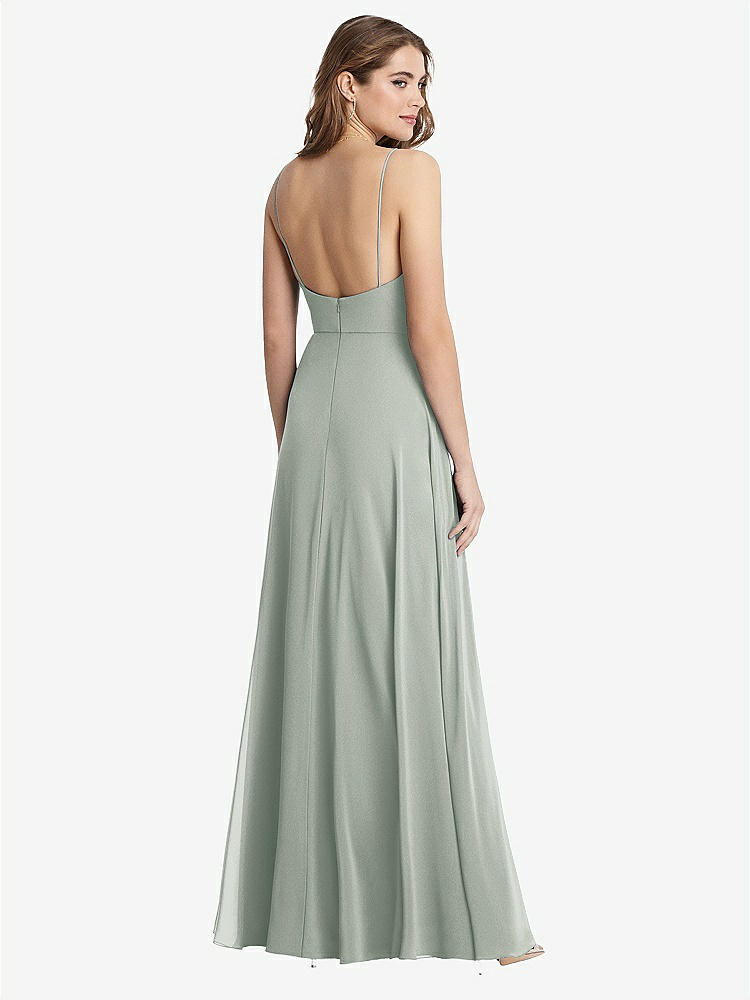 【STYLE: LB012】Square Neck Chiffon Maxi Dress with Front Slit - Elliott【COLOR: Willow Green】