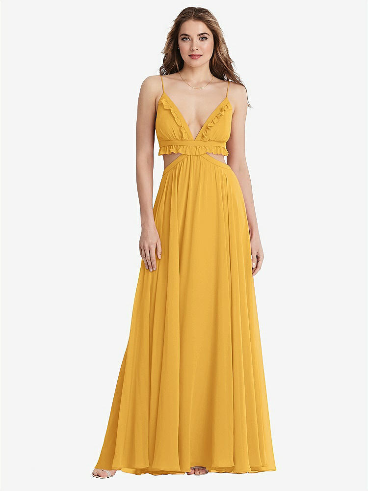 【STYLE: LB014】Ruffled Chiffon Cutout Maxi Dress - Jessie【COLOR: NYC Yellow】