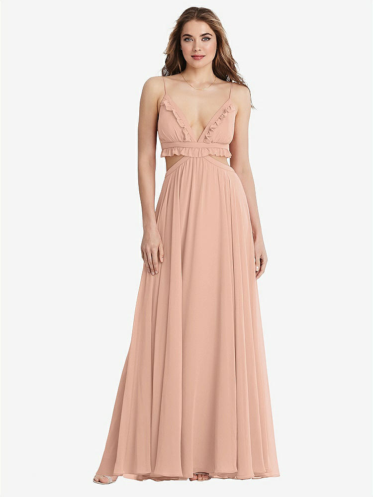 【STYLE: LB014】Ruffled Chiffon Cutout Maxi Dress - Jessie【COLOR: Pale Peach】