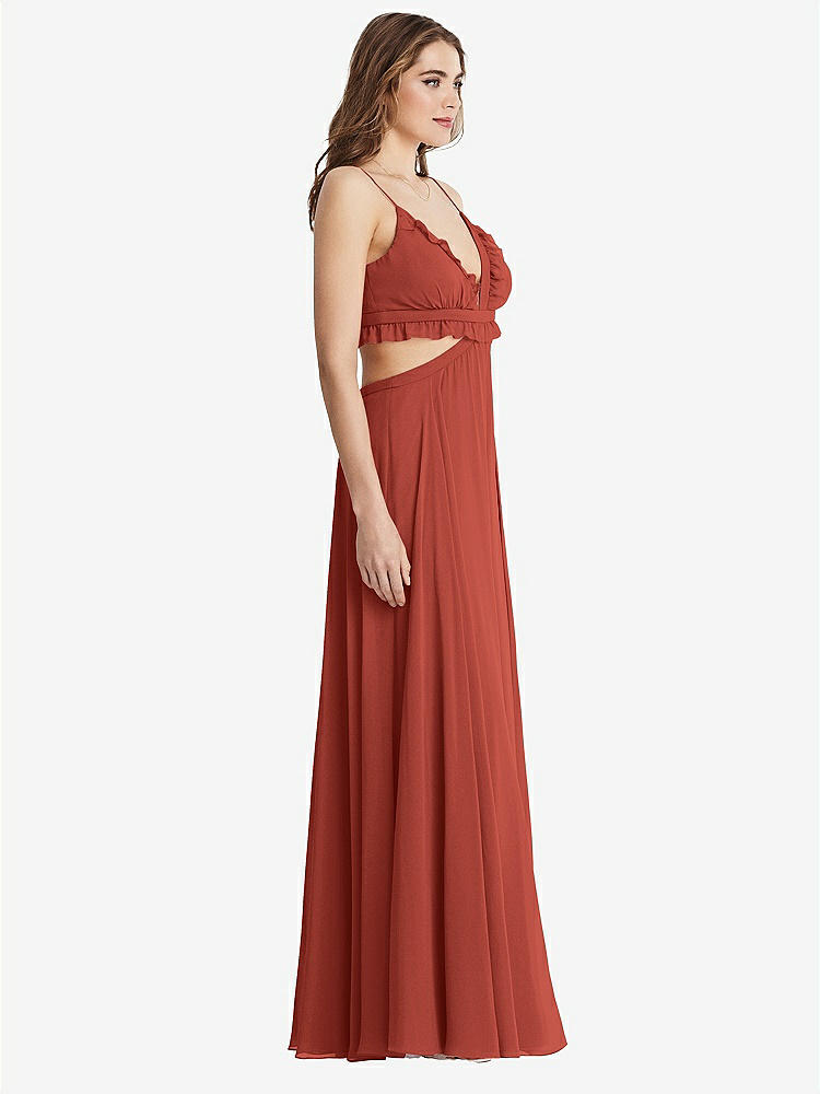 【STYLE: LB014】Ruffled Chiffon Cutout Maxi Dress - Jessie【COLOR: Amber Sunset】