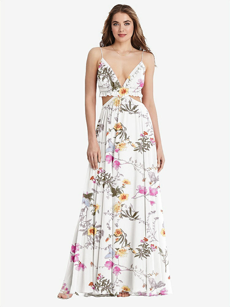【STYLE: LB014】Ruffled Chiffon Cutout Maxi Dress - Jessie【COLOR: Butterfly Botanica Ivory】