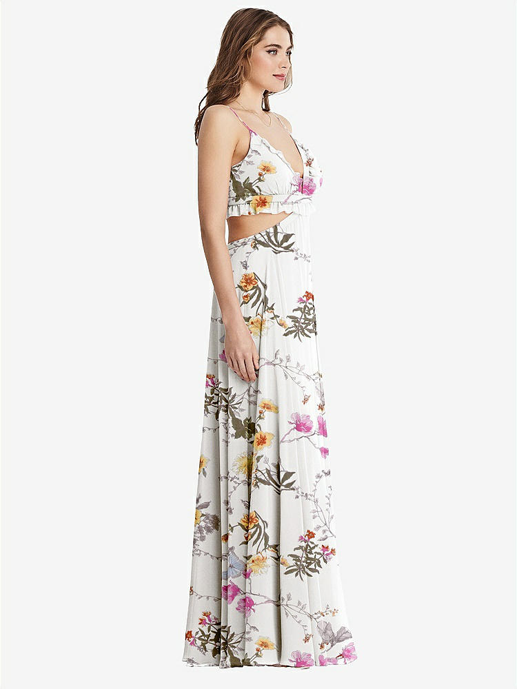 【STYLE: LB014】Ruffled Chiffon Cutout Maxi Dress - Jessie【COLOR: Butterfly Botanica Ivory】
