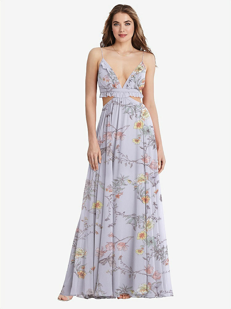 【STYLE: LB014】Ruffled Chiffon Cutout Maxi Dress - Jessie【COLOR: Butterfly Botanica Silver Dove】