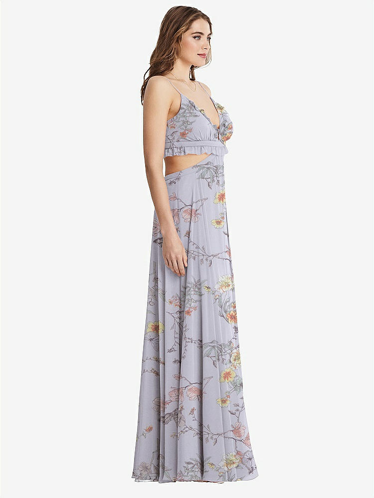 【STYLE: LB014】Ruffled Chiffon Cutout Maxi Dress - Jessie【COLOR: Butterfly Botanica Silver Dove】