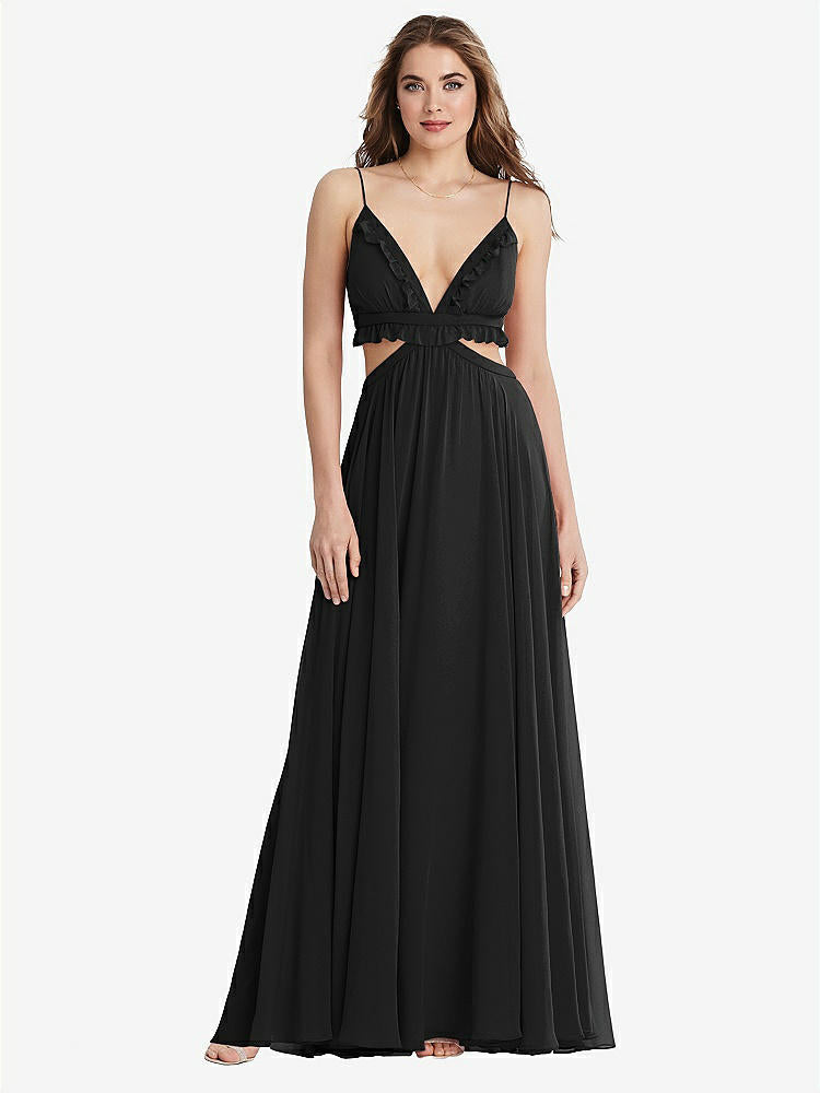 【STYLE: LB014】Ruffled Chiffon Cutout Maxi Dress - Jessie【COLOR: Black】