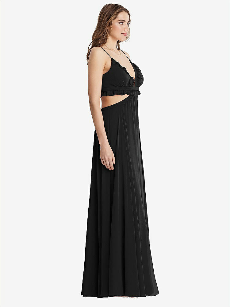 【STYLE: LB014】Ruffled Chiffon Cutout Maxi Dress - Jessie【COLOR: Black】