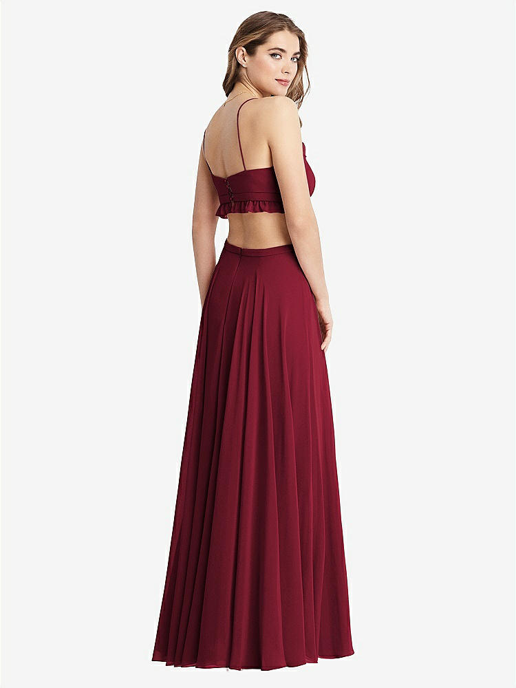 【STYLE: LB014】Ruffled Chiffon Cutout Maxi Dress - Jessie【COLOR: Burgundy】