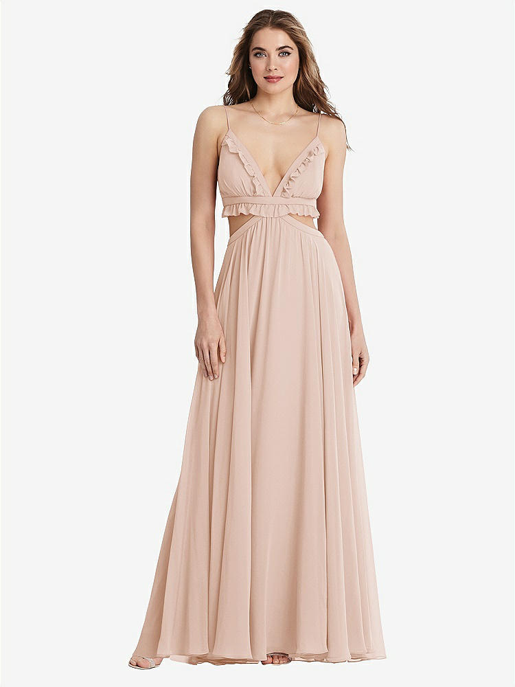 【STYLE: LB014】Ruffled Chiffon Cutout Maxi Dress - Jessie【COLOR: Cameo】