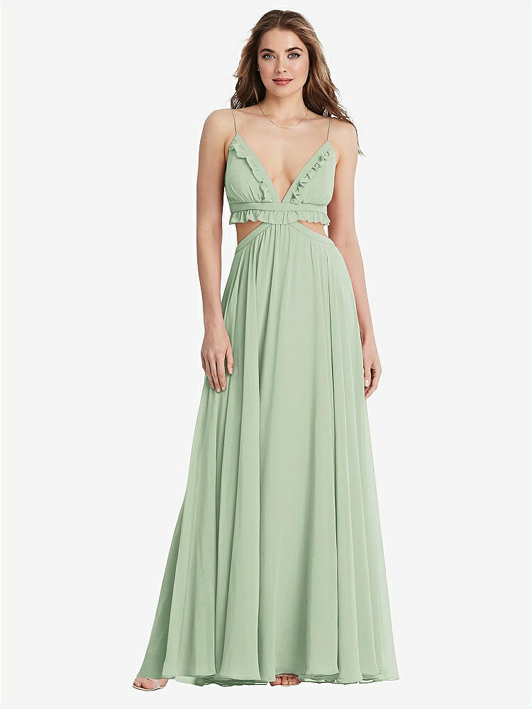 【STYLE: LB014】Ruffled Chiffon Cutout Maxi Dress - Jessie【COLOR: Celadon】