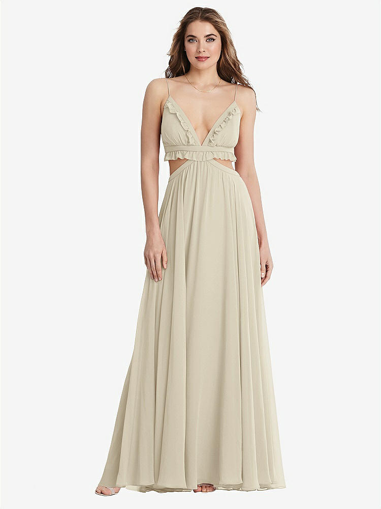 【STYLE: LB014】Ruffled Chiffon Cutout Maxi Dress - Jessie【COLOR: Champagne】