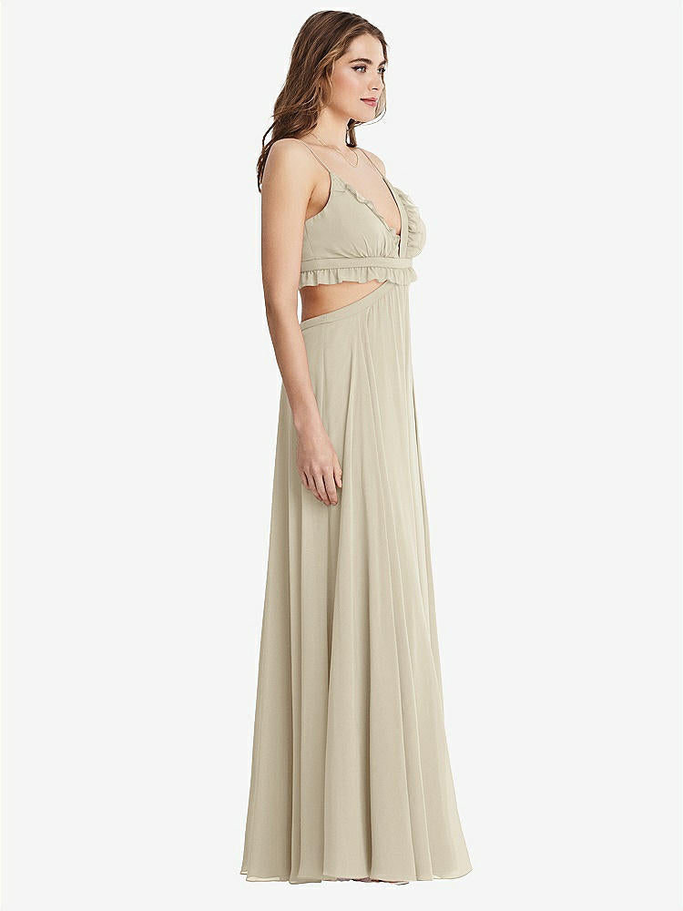 【STYLE: LB014】Ruffled Chiffon Cutout Maxi Dress - Jessie【COLOR: Champagne】