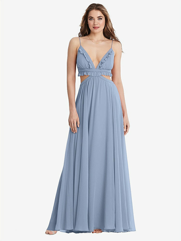 【STYLE: LB014】Ruffled Chiffon Cutout Maxi Dress - Jessie【COLOR: Cloudy】