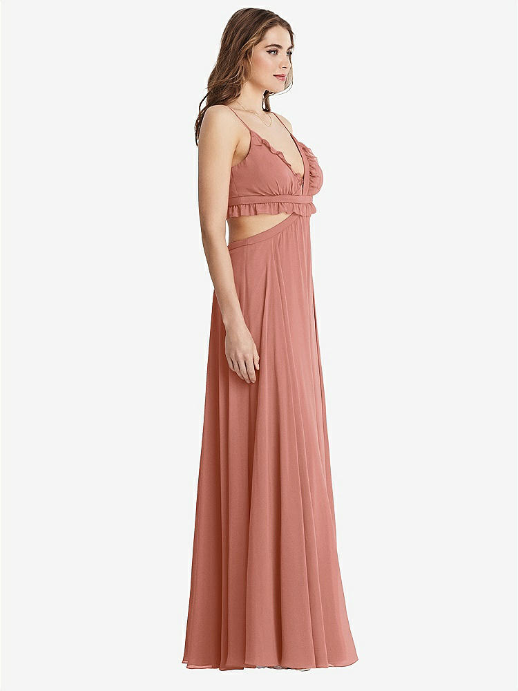 【STYLE: LB014】Ruffled Chiffon Cutout Maxi Dress - Jessie【COLOR: Desert Rose】
