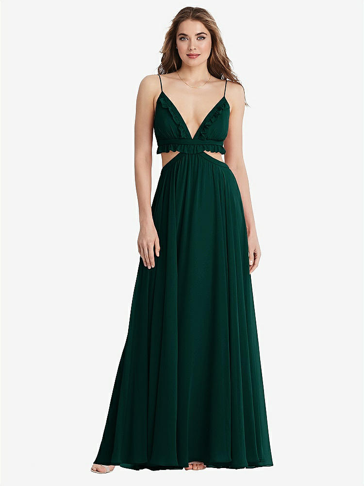 【STYLE: LB014】Ruffled Chiffon Cutout Maxi Dress - Jessie【COLOR: Evergreen】