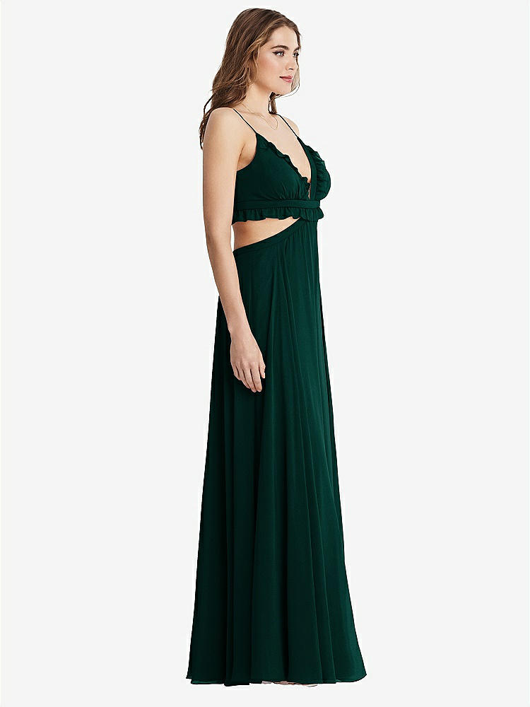 【STYLE: LB014】Ruffled Chiffon Cutout Maxi Dress - Jessie【COLOR: Evergreen】