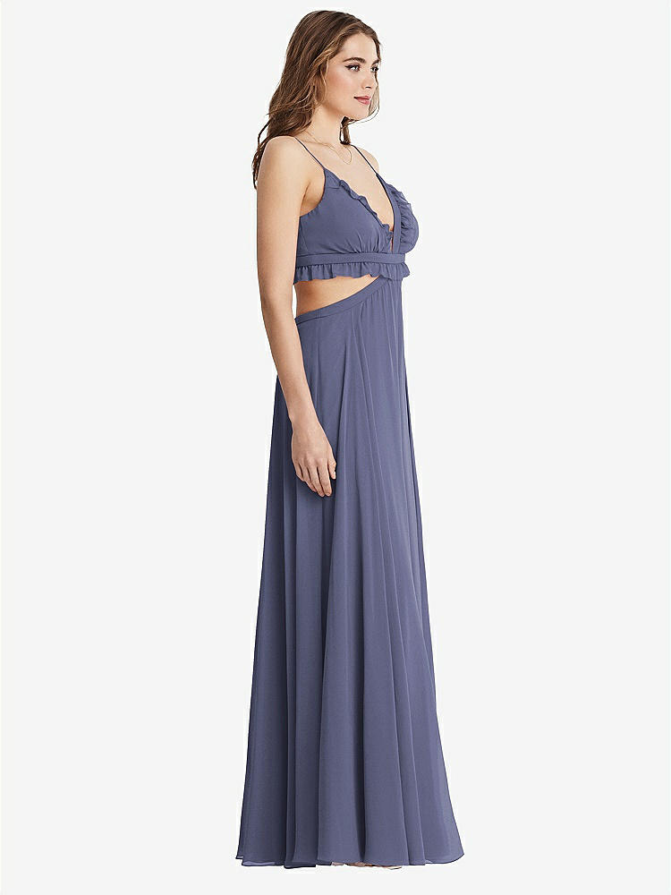 【STYLE: LB014】Ruffled Chiffon Cutout Maxi Dress - Jessie【COLOR: French Blue】