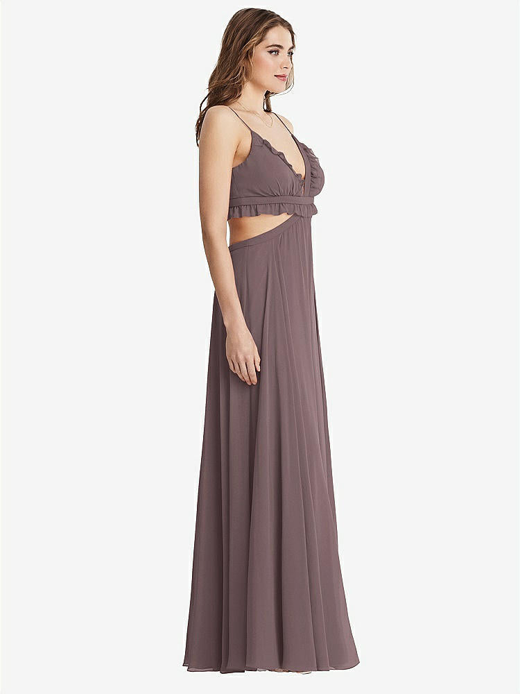 【STYLE: LB014】Ruffled Chiffon Cutout Maxi Dress - Jessie【COLOR: French Truffle】