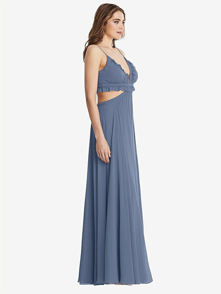 【STYLE: LB014】Ruffled Chiffon Cutout Maxi Dress - Jessie【COLOR: Larkspur Blue】