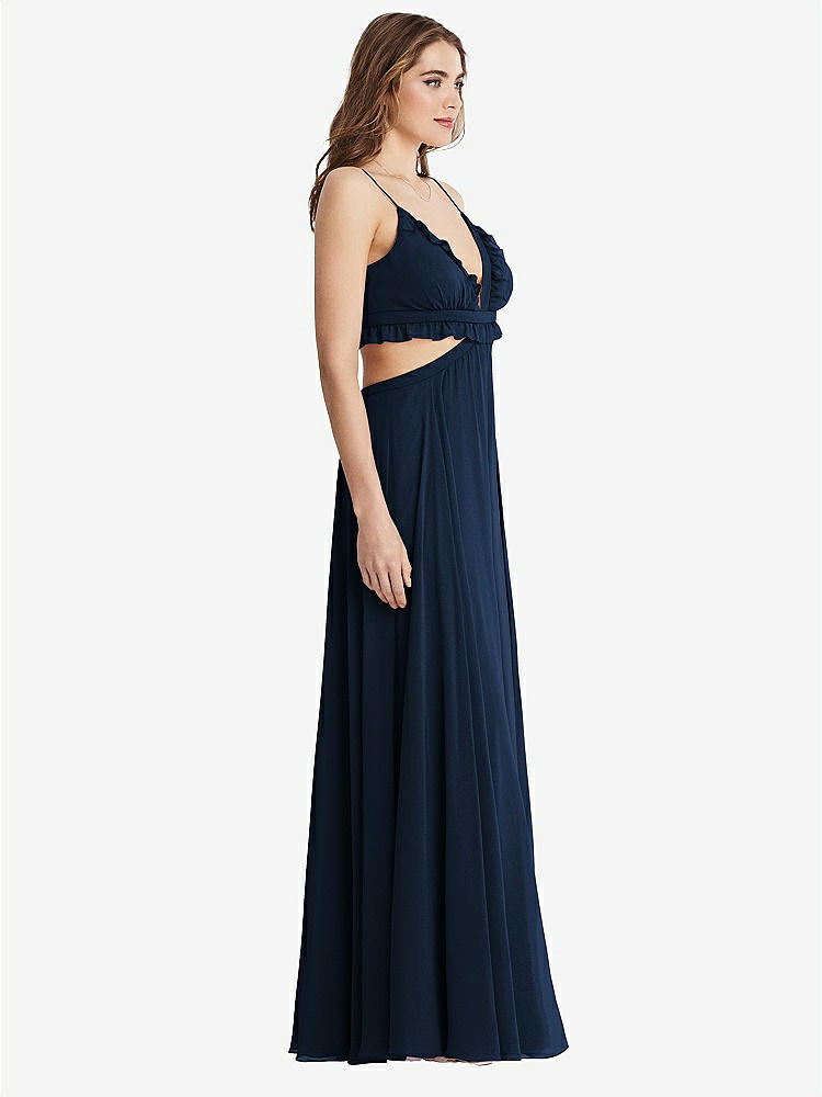 【STYLE: LB014】Ruffled Chiffon Cutout Maxi Dress - Jessie【COLOR: Midnight Navy】