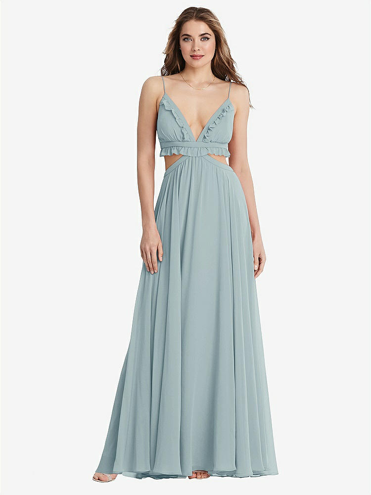 【STYLE: LB014】Ruffled Chiffon Cutout Maxi Dress - Jessie【COLOR: Morning Sky】