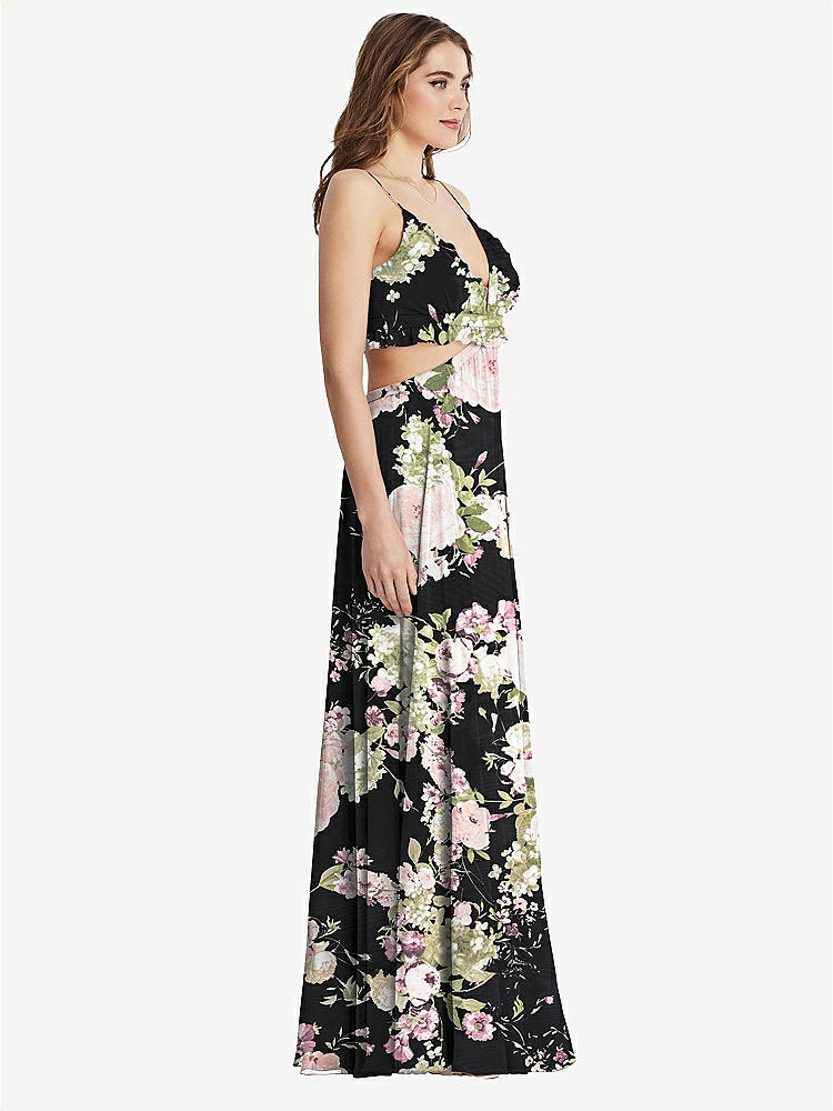 【STYLE: LB014】Ruffled Chiffon Cutout Maxi Dress - Jessie【COLOR: Noir Garden】