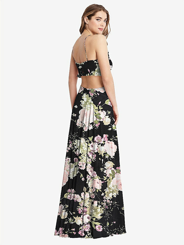 【STYLE: LB014】Ruffled Chiffon Cutout Maxi Dress - Jessie【COLOR: Noir Garden】