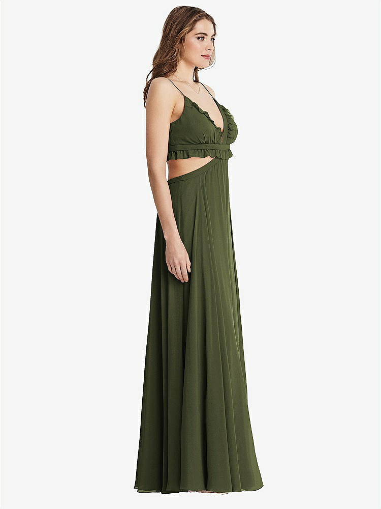 【STYLE: LB014】Ruffled Chiffon Cutout Maxi Dress - Jessie【COLOR: Olive Green】