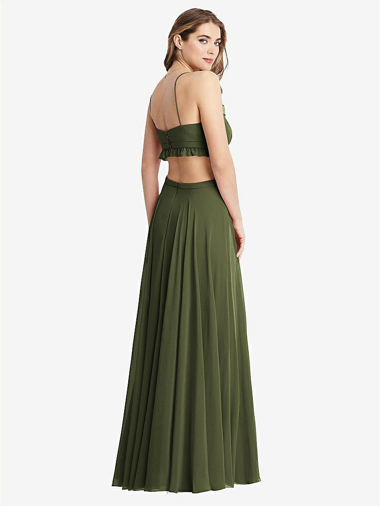 【STYLE: LB014】Ruffled Chiffon Cutout Maxi Dress - Jessie【COLOR: Olive Green】