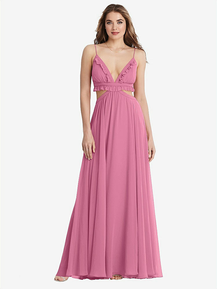 【STYLE: LB014】Ruffled Chiffon Cutout Maxi Dress - Jessie【COLOR: Orchid Pink】