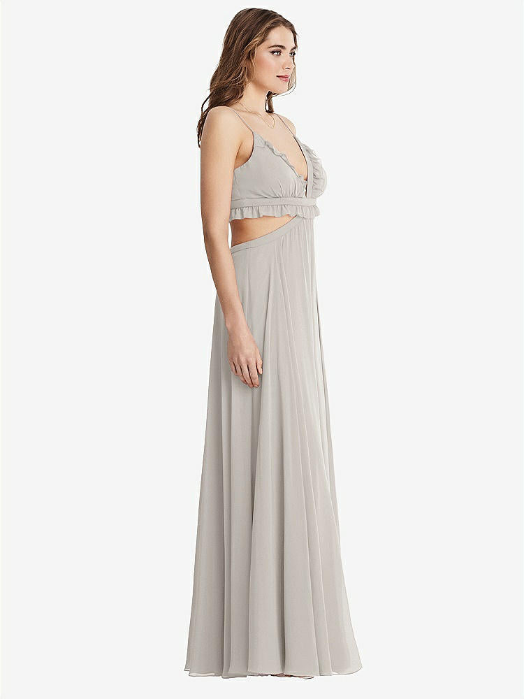 【STYLE: LB014】Ruffled Chiffon Cutout Maxi Dress - Jessie【COLOR: Oyster】