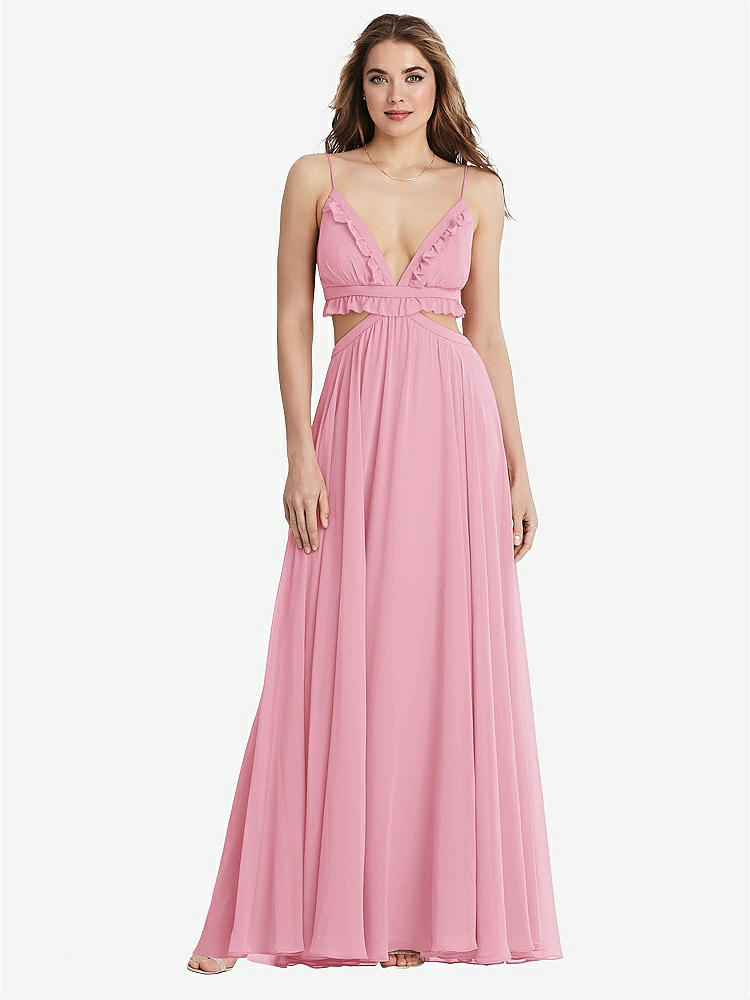 【STYLE: LB014】Ruffled Chiffon Cutout Maxi Dress - Jessie【COLOR: Peony Pink】